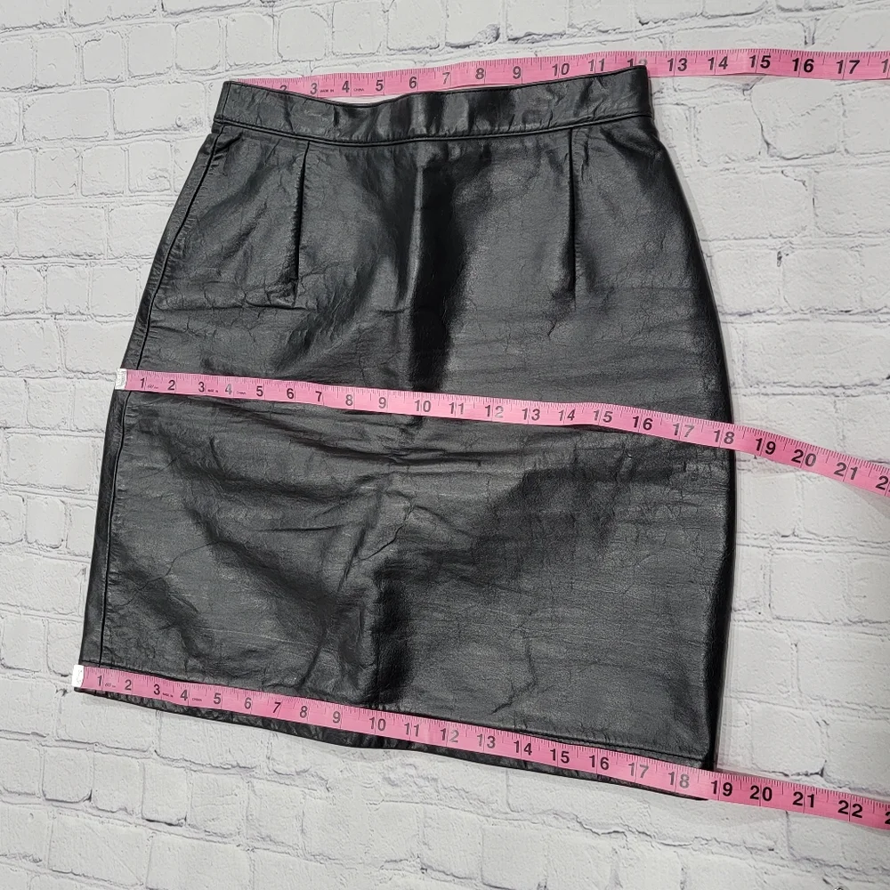Wilsons Suede & Leather Genuine Vintage Black Leather Pencil Skirt 8 - Picture 8 of 9